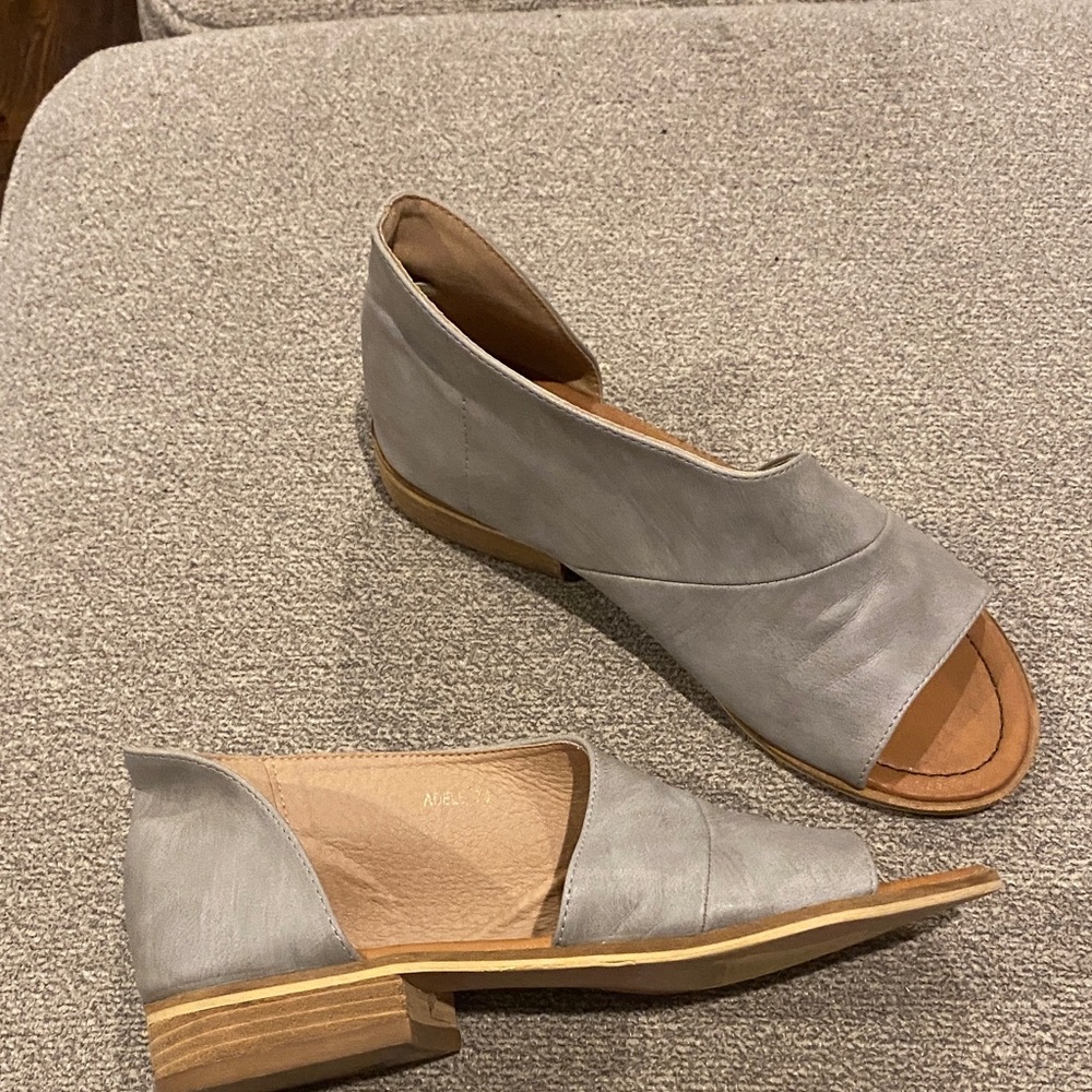Gray Peep Toe Flats